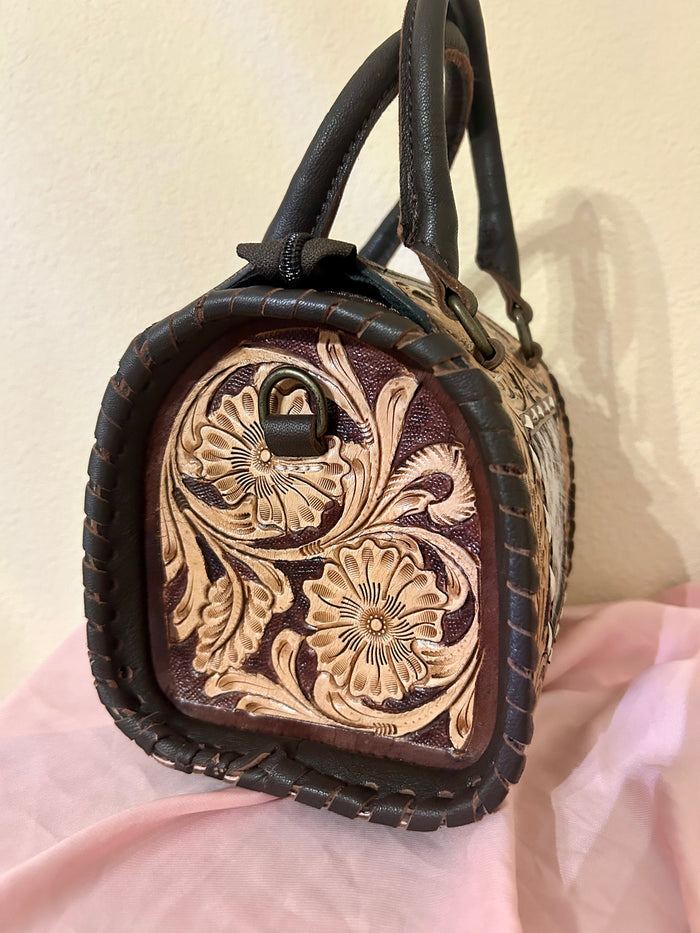 Leather Speedy Purse with Cowhide and Tooled Details