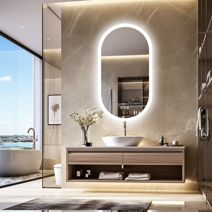 LED Backlit Bathroom Mirror - Touch Sensor, 3 Color Dimmable, Defog Function