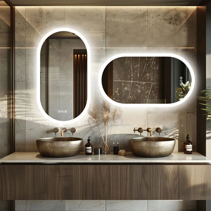 LED Backlit Bathroom Mirror - Touch Sensor, 3 Color Dimmable, Defog Function