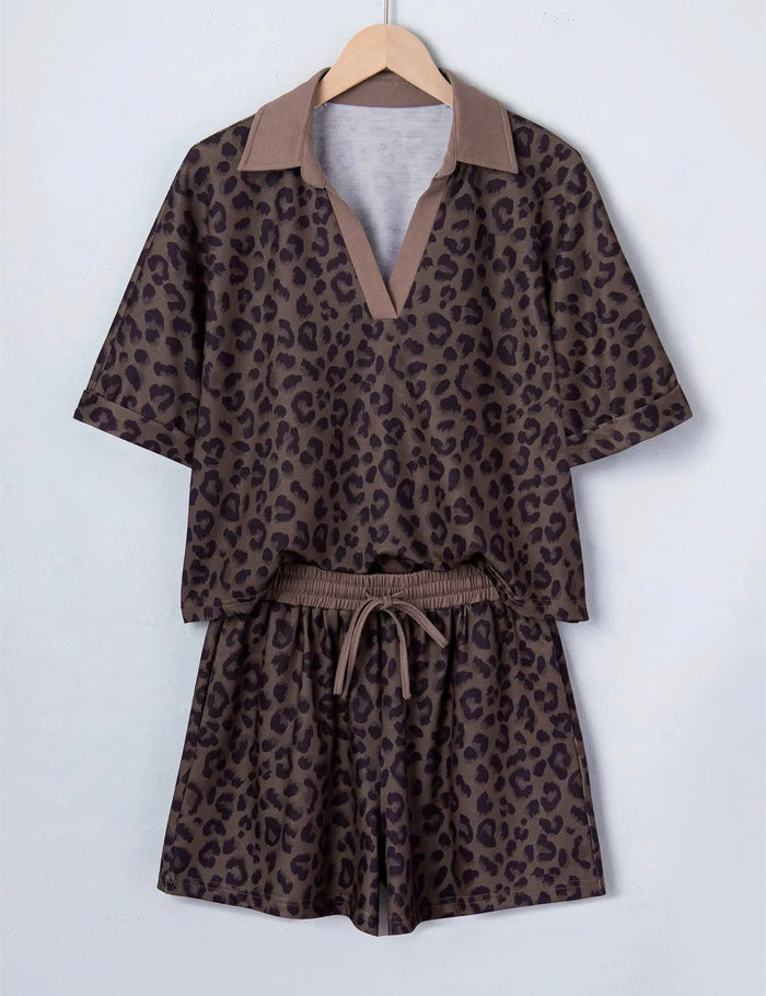 Leopard V-Neck Top & Shorts
