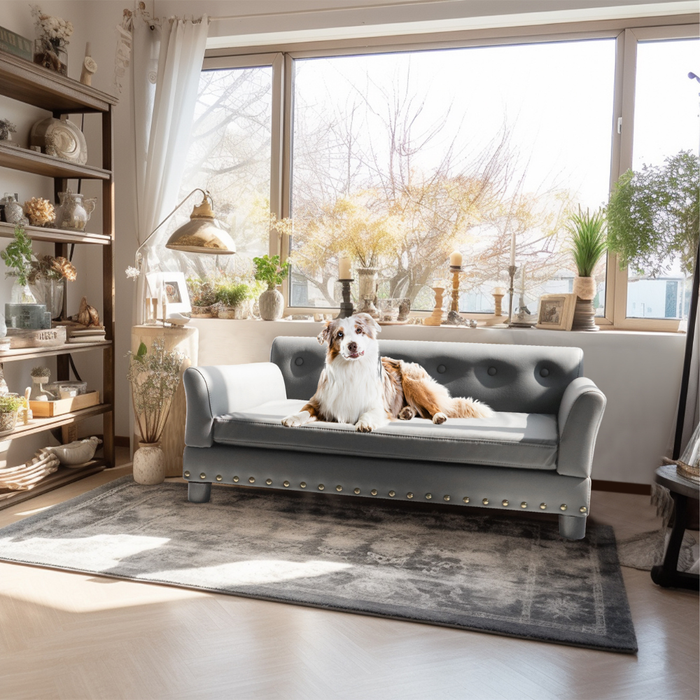Luxurious Elevated Dog Bed Sofa with Microfiber Leather Cover