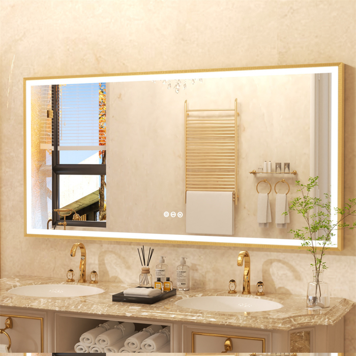 Luxurious LED Bathroom Mirror with Gold Frame