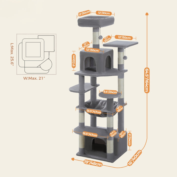 Luxury Cat Tree with Condo Hammock Tall Cat Tower for Indoor Cat Scratcher
