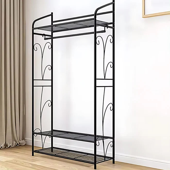 Black Metal Heavy Duty Clothes Rail Clothes Rack with 2 Shelf Storage Shelves