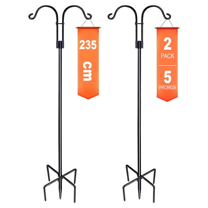 LUMIRO 2 Pack Double Shepherds Metal Hooks Garden Pole for Outdoor