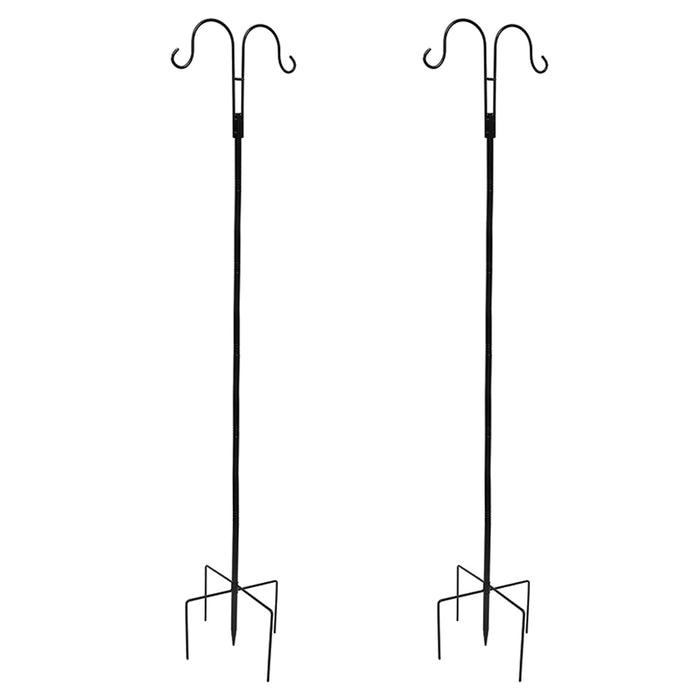 LUMIRO 2 Pack Double Shepherds Metal Hooks Garden Pole for Outdoor