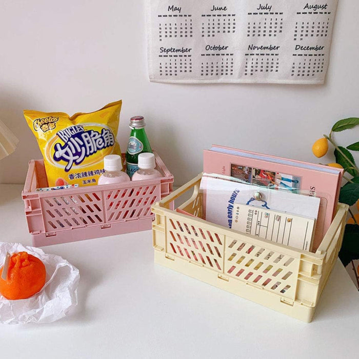 Pack of 3 Mini Folding Plastic Crates Storage Drawer Basket Organizers