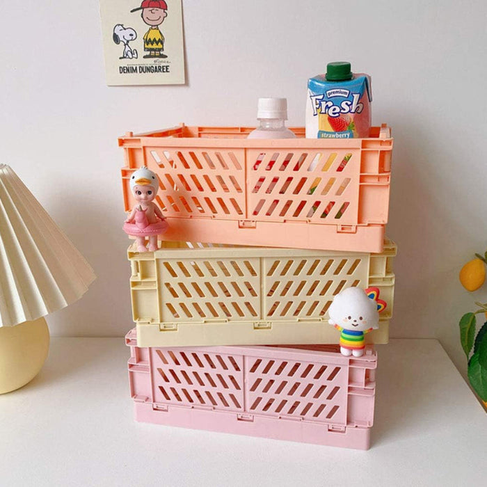 Pack of 3 Mini Folding Plastic Crates Storage Drawer Basket Organizers