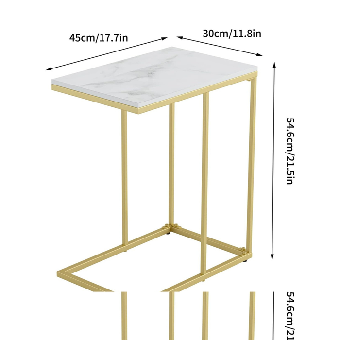 Modern C-Shaped Sofa Side Table with White Sintered Stone Table-top and Metal Iron Legs