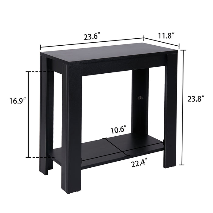 Narrow Sofa Side Table with 2-Tier Open Storage Spaces