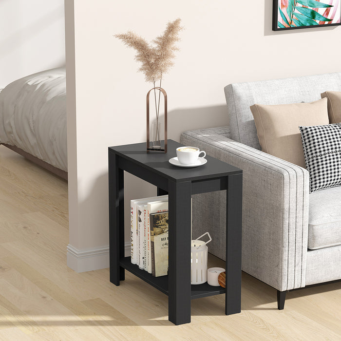 Narrow Sofa Side Table with 2-Tier Open Storage Spaces