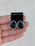 Native American, Hand-Made, Black Onyx & Sterling Silver Earrings
