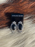 Native American, Hand-Made, Black Onyx & Sterling Silver Earrings