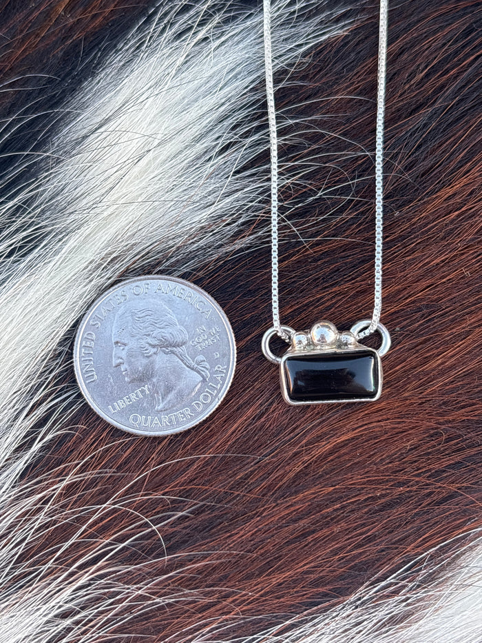 Native American, Hand-Made, Black Onyx & Sterling Silver Necklace