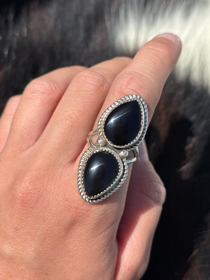 Native American, Hand-Made, Black Onyx & Sterling Silver Ring