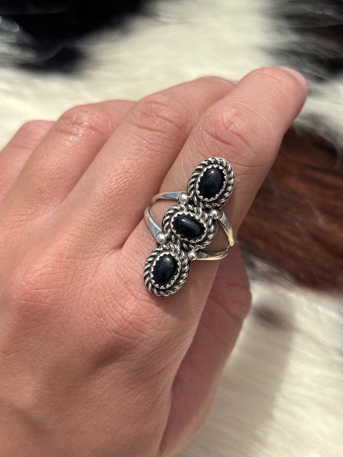 Native American, Hand-Made, Black Onyx & Sterling Silver Ring