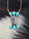 Native American, Hand-Made, Buffalo Nickel, Turquoise & Sterling Silver Necklace