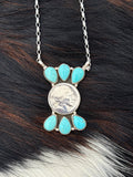 Native American, Hand-Made, Buffalo Nickel, Turquoise & Sterling Silver Necklace
