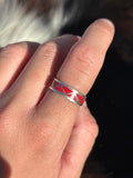 Native American, Hand-Made, Coral & Sterling Silver Ring Size 6.5.