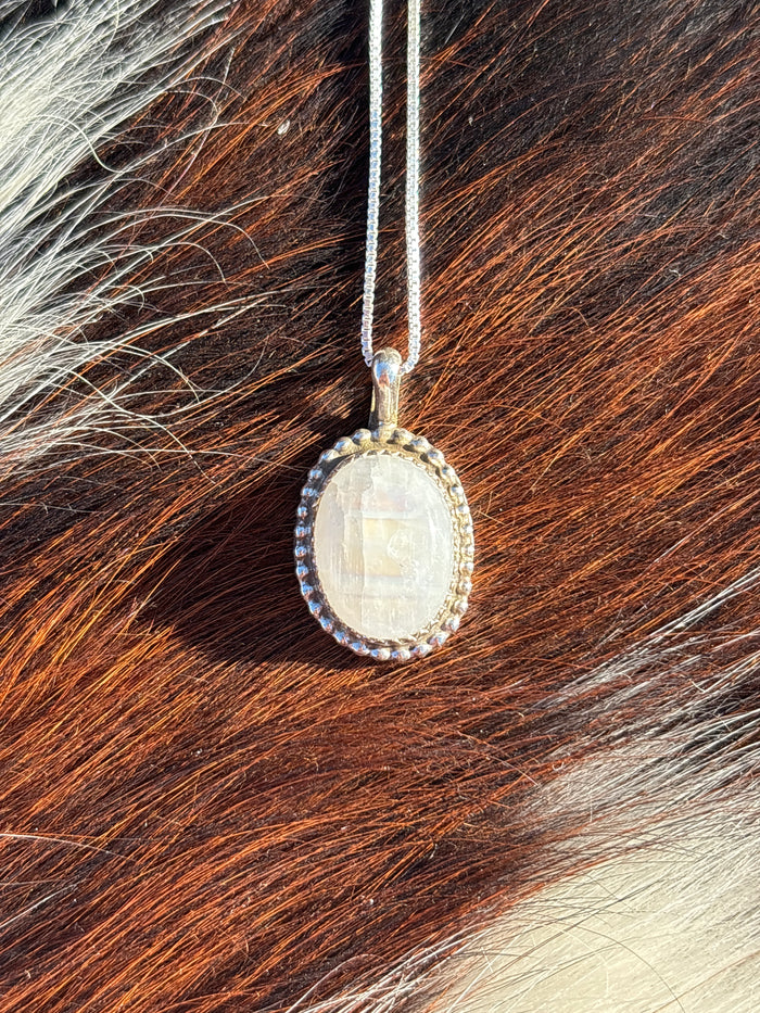 Native American, Hand-Made, Moonstone & Sterling Silver Necklace
