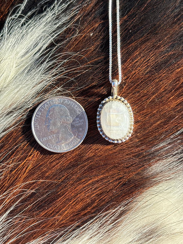 Native American, Hand-Made, Moonstone & Sterling Silver Necklace