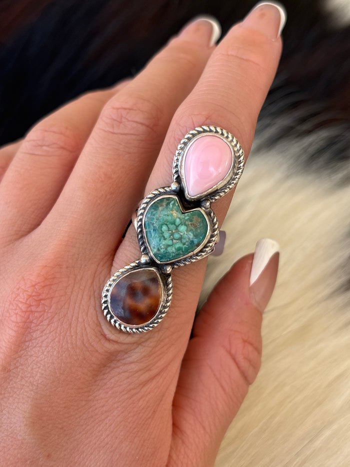 Native American, Hand-Made, Multi-stone & Sterling Silver Ring
