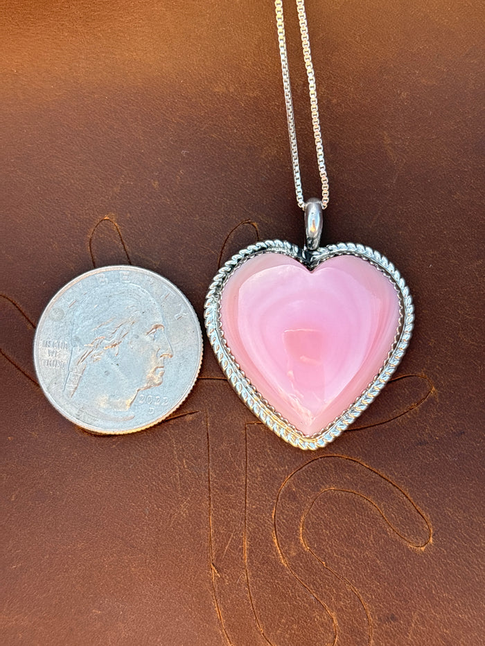 Native American, Hand-Made, Pink Conch & Sterling Silver Heart Necklace