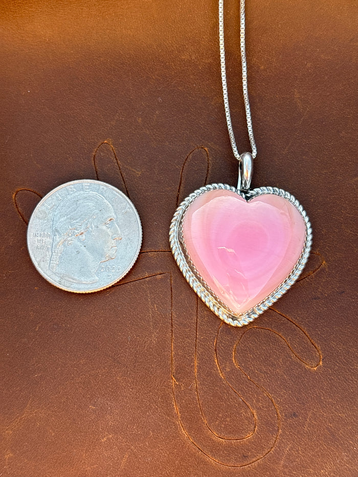 Native American, Hand-Made, Pink Conch & Sterling Silver Heart Necklace