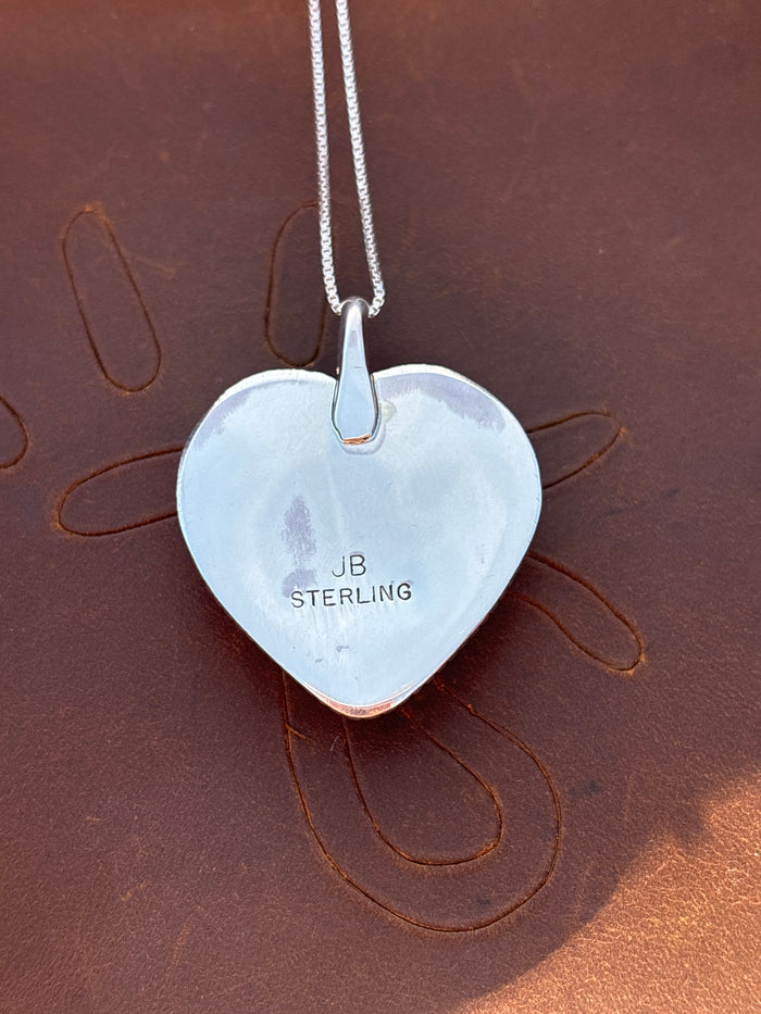 Native American, Hand-Made, Pink Conch & Sterling Silver Heart Necklace