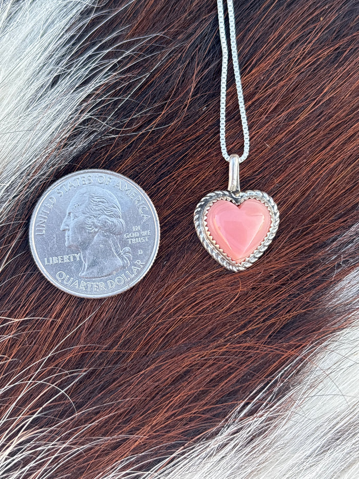 Native American, Hand-Made, Pink Conch & Sterling Silver Necklace