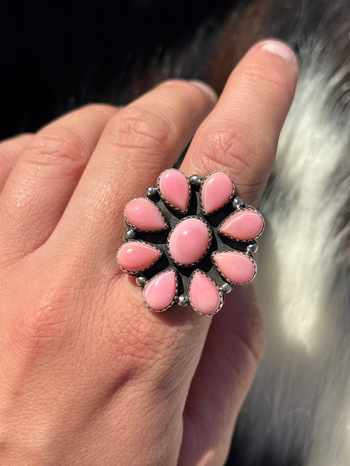 Native American, Hand-Made, Pink Conch & Sterling Silver Ring