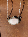 Native American, Hand-Made, Pink Opal & Sterling Silver Necklace
