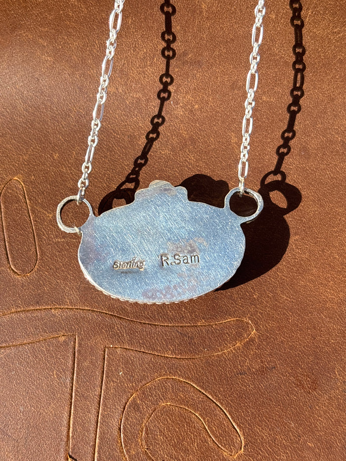Native American, Hand-Made, Pink Opal & Sterling Silver Necklace
