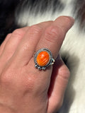 Native American, Hand-Made, Spiny Oyster & Sterling Silver Ring