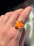 Native American, Hand-Made, Spiny Oyster & Sterling Silver Ring