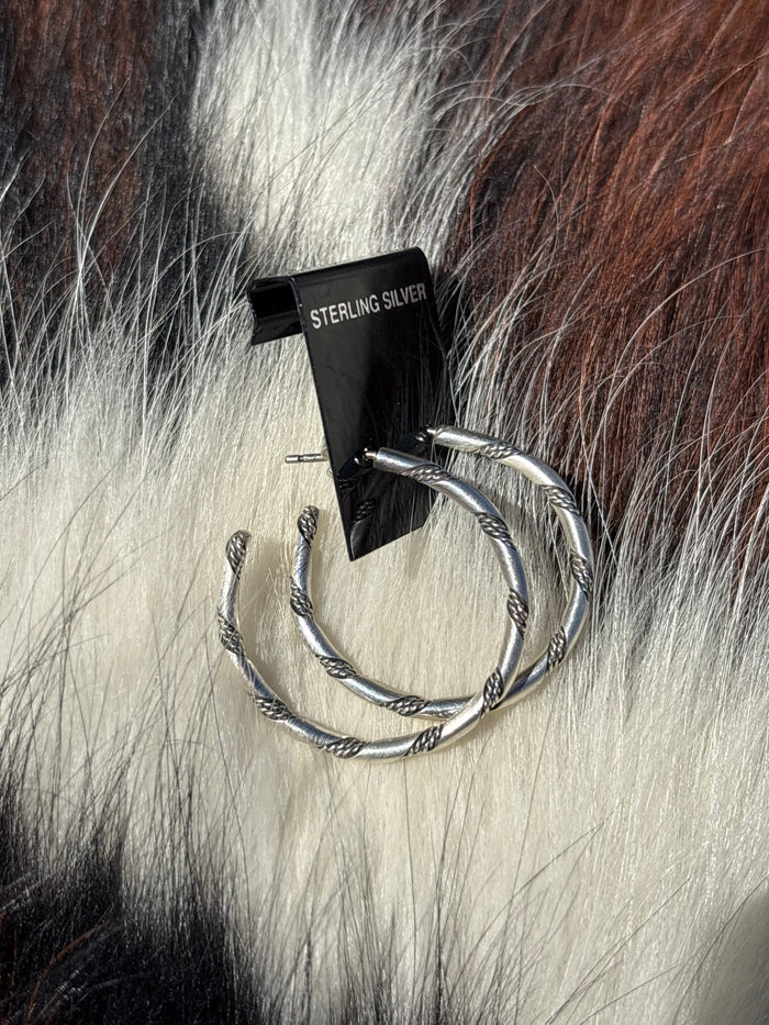 Native American, Hand-Made, Sterling Silver Hoops