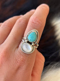 Native American, Hand-Made, Turquoise, M.O.P & Sterling Silver Ring