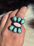 Native American, Hand-Made, Turquoise, Pink Conch & Sterling Silver Ring