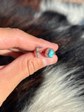 Native American, Hand-Made, Turquoise & Sterling Silver Adjustable Initial Ring