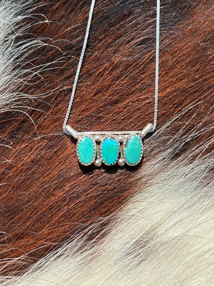 Native American, Hand-Made, Turquoise & Sterling Silver Bar Necklace