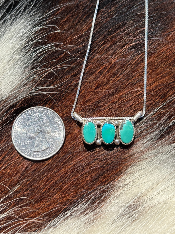 Native American, Hand-Made, Turquoise & Sterling Silver Bar Necklace