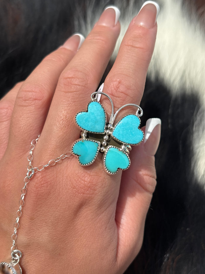 Native American, Hand-Made, Turquoise & Sterling Silver Butterfly Ring