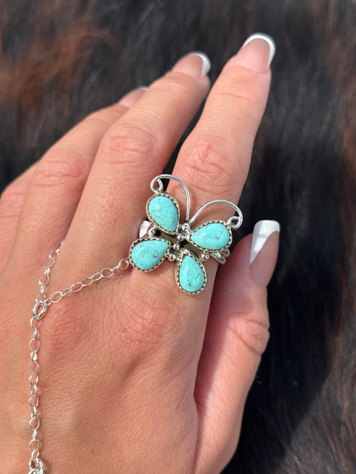 Native American, Hand-Made, Turquoise & Sterling Silver Butterfly Ring