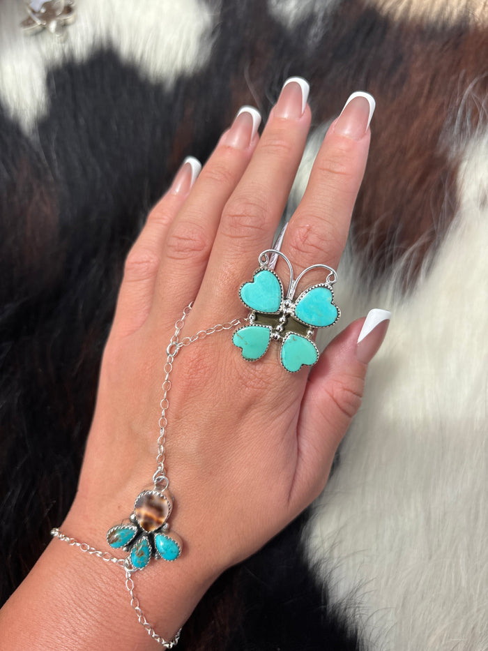 Native American, Hand-Made, Turquoise & Sterling Silver Butterfly Ring