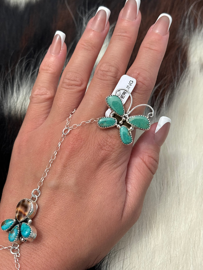 Native American, Hand-Made, Turquoise & Sterling Silver Butterfly Ring