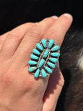 Native American, Hand-Made, Turquoise & Sterling Silver Cluster Ring