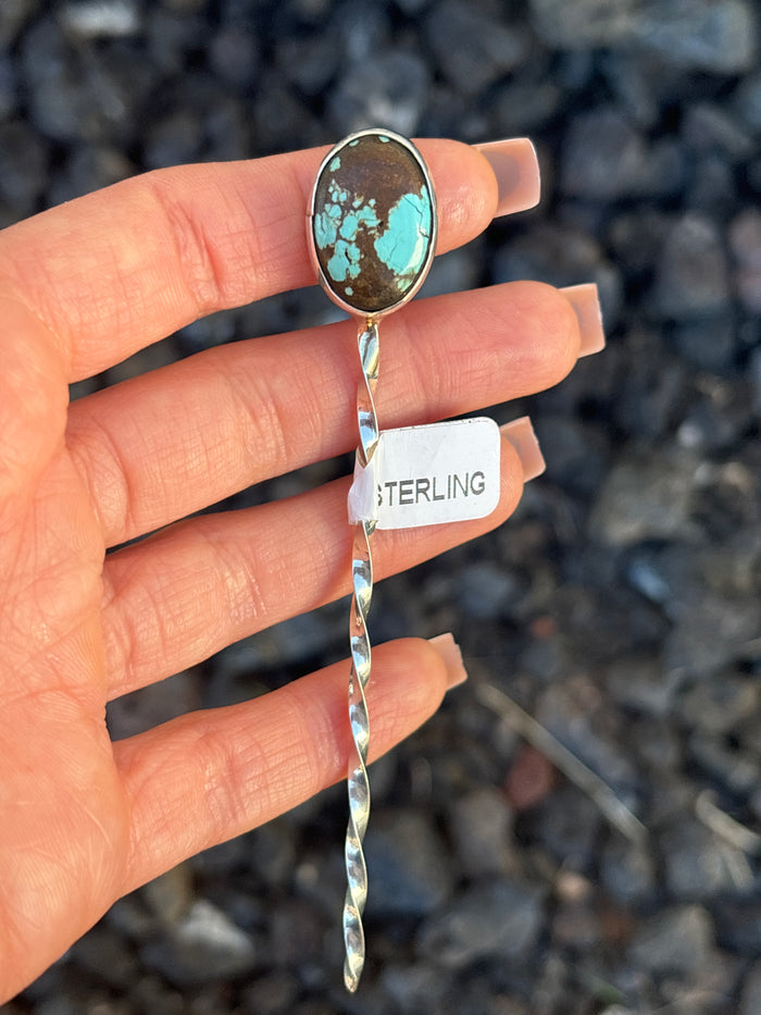 Native American, Hand-Made, Turquoise & Sterling Silver Hat Pin