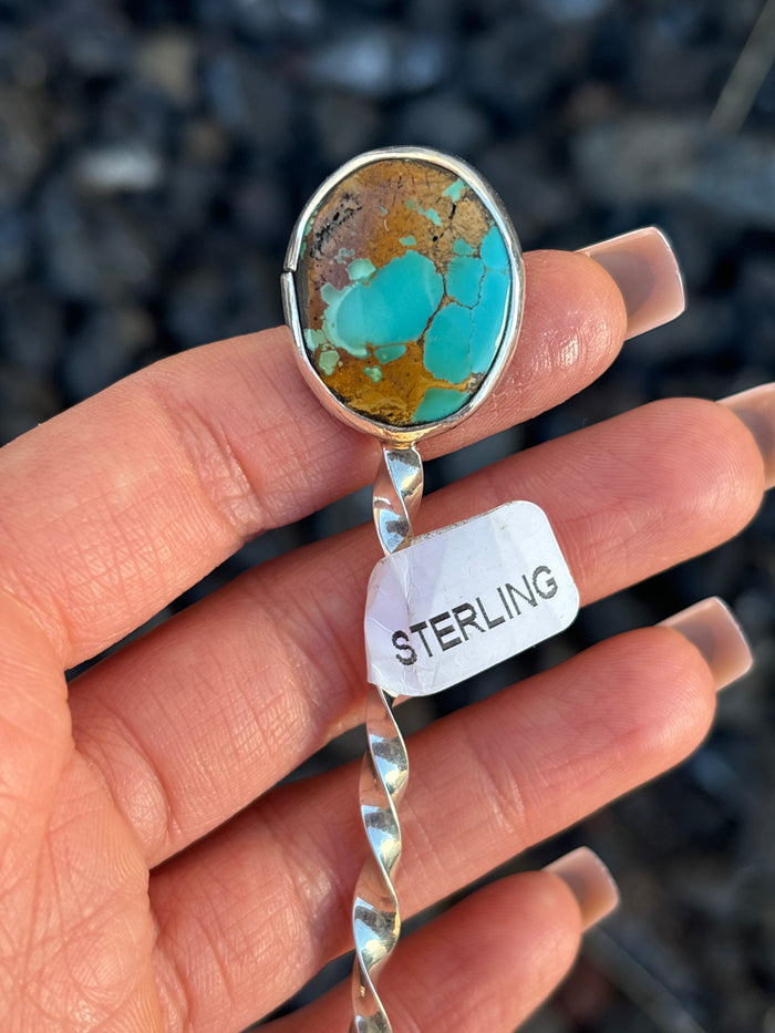 Native American, Hand-Made, Turquoise & Sterling Silver Hat Pin