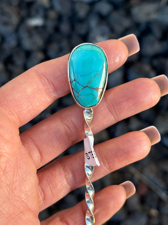 Native American, Hand-Made, Turquoise & Sterling Silver Hat Pin