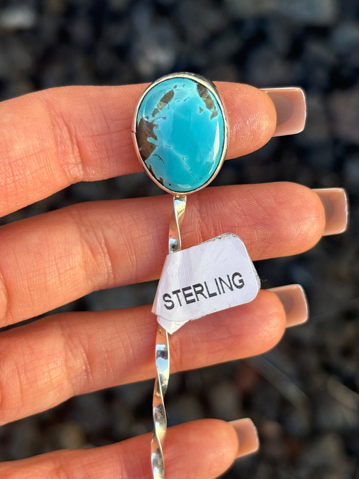 Native American, Hand-Made, Turquoise & Sterling Silver Hat Pin